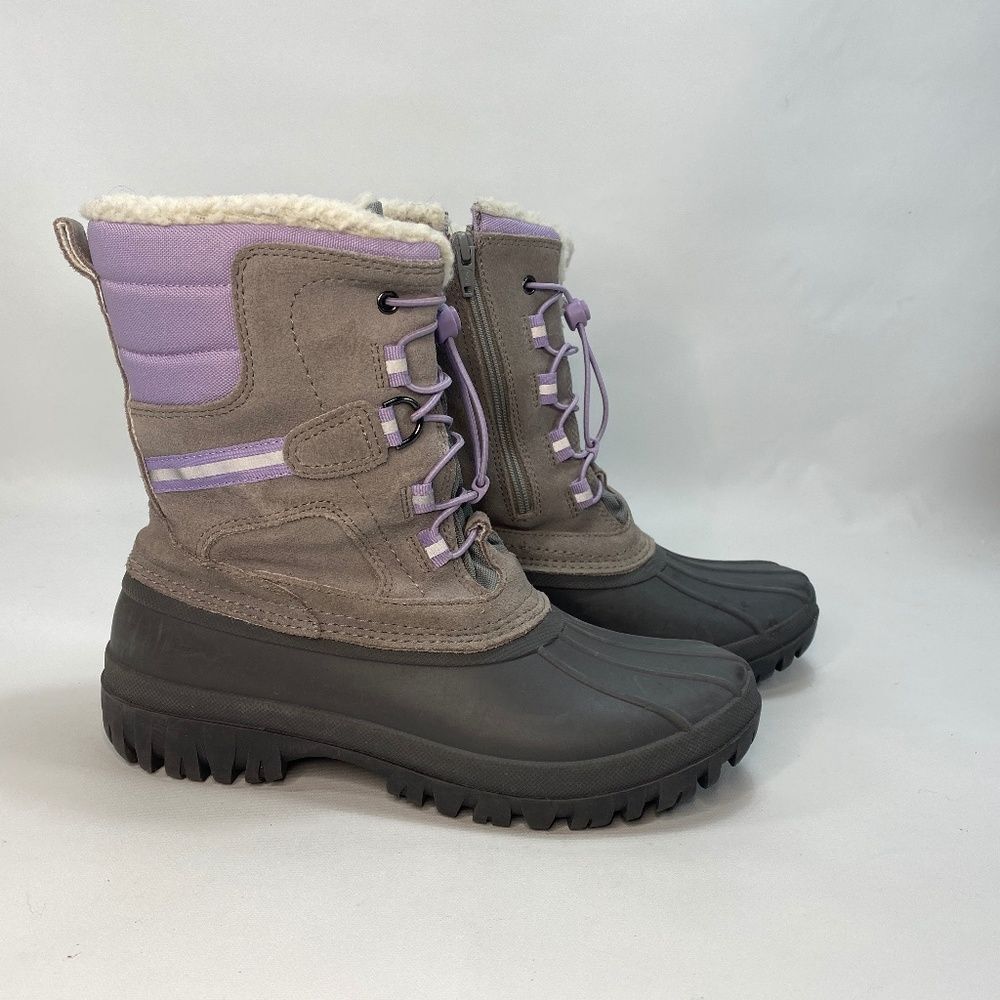 Lands End Youth 6M Winter Snow Boots Gray Purple Insulated All Weather Waterprof